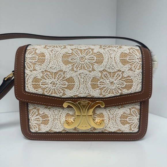 Celine Teen Triomphe Embroidered Raffia Textile Bag - Picture 8 of 14